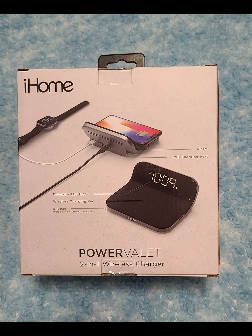 NEW IN BOX - iHome PowerValet 2-in-1 Wireless Charger - Black